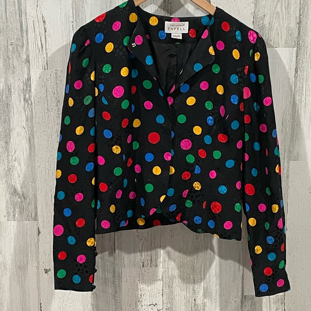 ADRIANNA PAPELL Polka Dot Silk Jacket Size 6